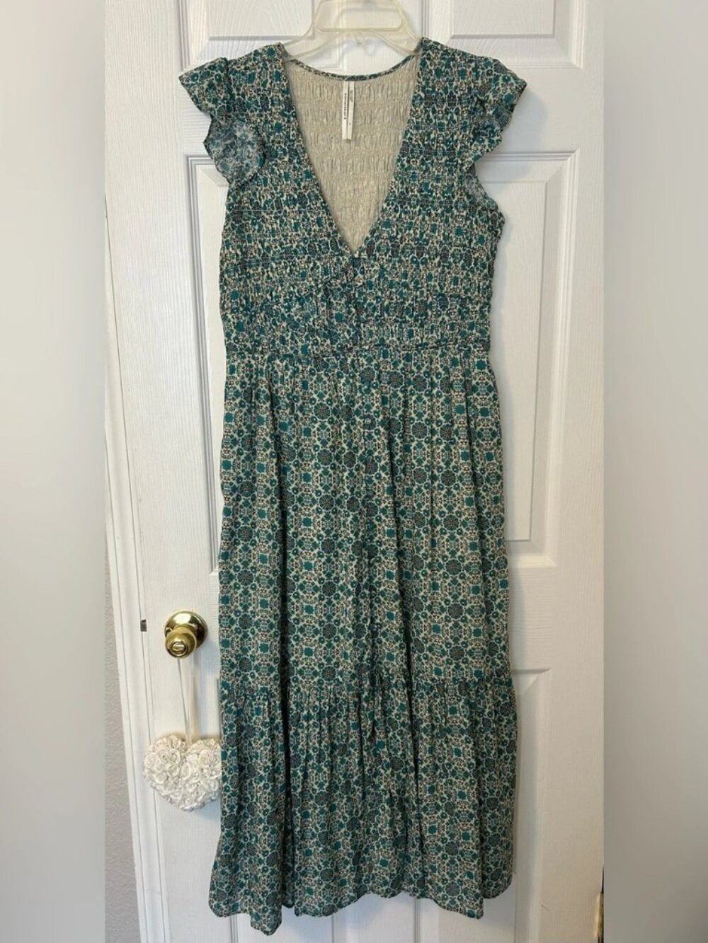 Anthropologie Peregrine Maxi Dress Teal Floral - Picture 3 of 4